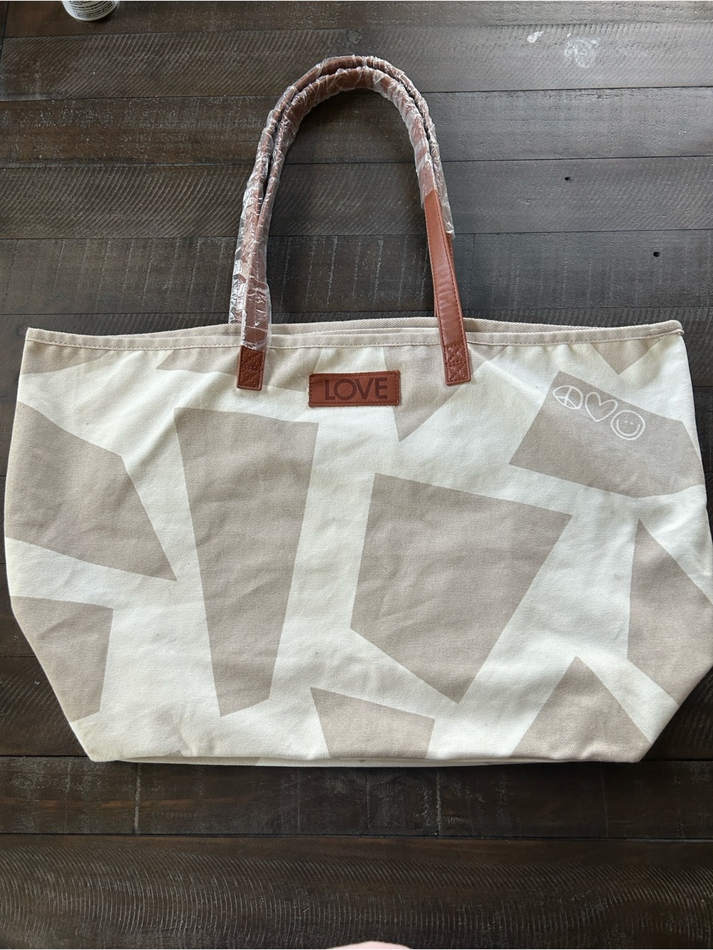 Boheme Cream and Brown Geometric Canvas Tote